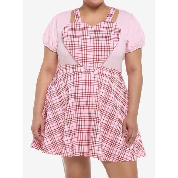 Pink & Red Plaid Heart Skirtall Plus Size 2 - Picture 1 of 6